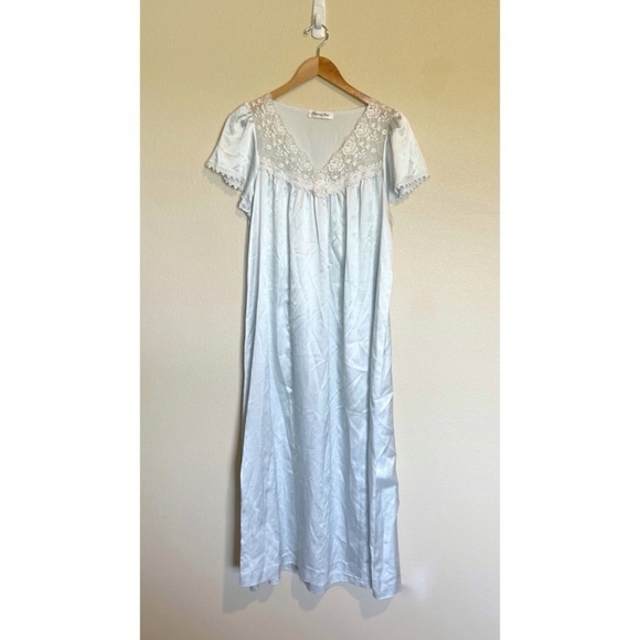 Vintage Christian Dior Baby Blue Square Neck Short Sleeve Slip Maxi Dress M - Picture 1 of 8